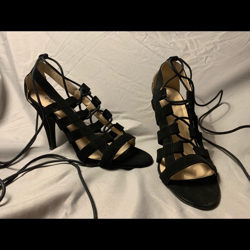 Qupid black lace up heels
